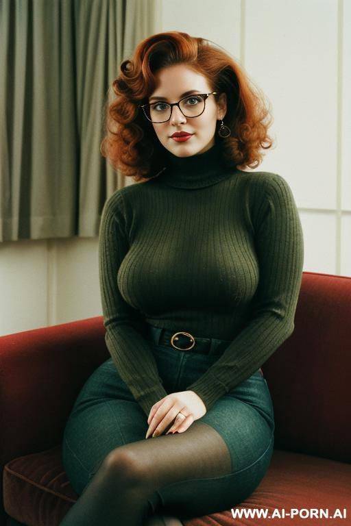 180s style, 181, vintage, retro, cutie babe face, short, turtleneck sweater. hairy pussy. curly hair. glasses. nerd. curvy. couch. - #main