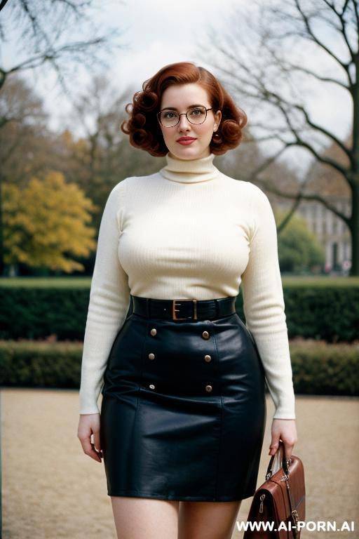 180s style, 181, vintage, retro, cutie babe face, short, turtleneck shirt, office jacket, skirt. curly hair. glasses. nerd. curvy - #main