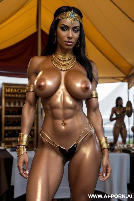 exotic princess. very toned body. toned abs. pierced navel, rings, long nipples, tanned skin, large nipples, wet shiny skin, oiled skin, piercings, nose stud, bracer, veiny boobs, large areolas, - #main