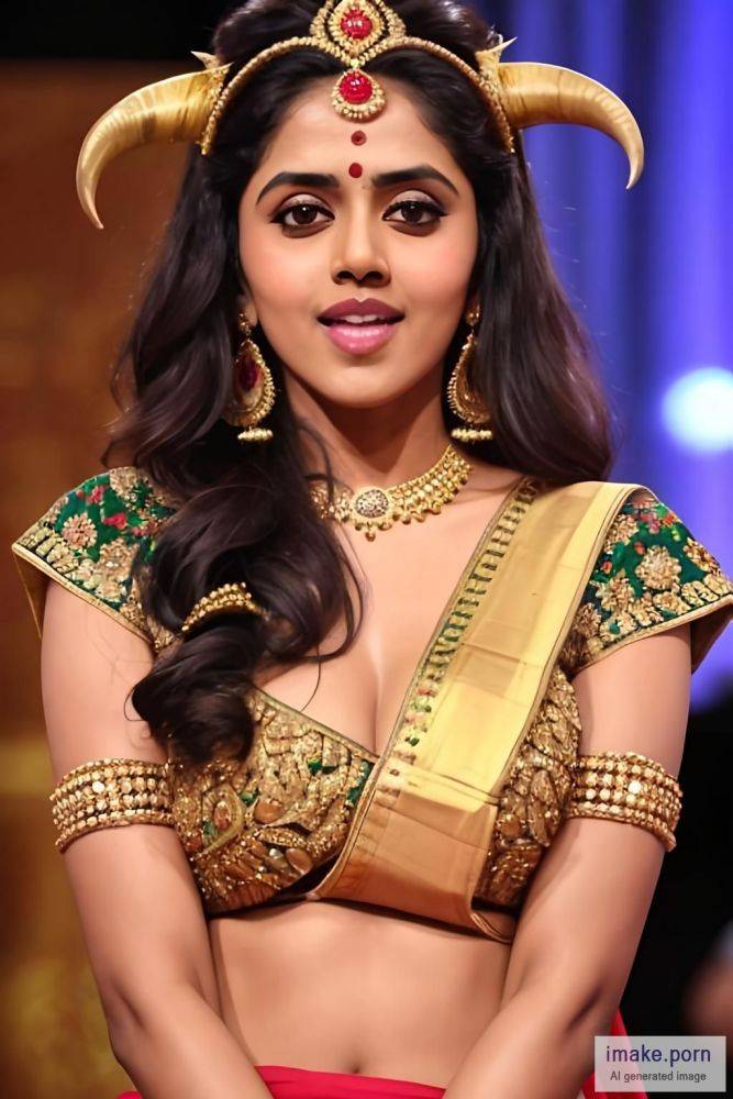 indian girl Genelia D Souza with devil horns and gold crown and... - #main
