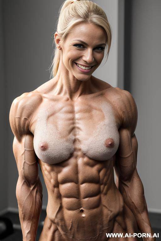 (((short topless very slender lean delicate bodybuilder woman ifbb pro))), ((very muscular very lean natural pec breasts)), (((pretty womans face))), ((no tanlines)), ((eye contact)), ((pretty muscular - #main