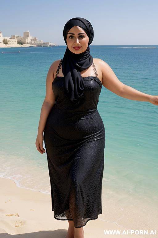 arab, chubby, beach, summer dress, head scarf - #main
