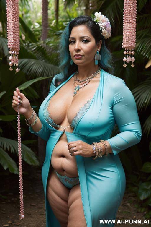 mature, milf, perfect hourglass figure, eye contact, looking into camera, necklace, earrings, bracelets, wearing flowers, totally naked, full h - #main