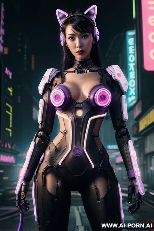 beautiful realistic woman ((woman fully robotic mechanic body)), (((holding electric and luminous neon violet assault rifle))), ultra detailed, finely detail, highly detailed face, highly detailed eyes, - #main