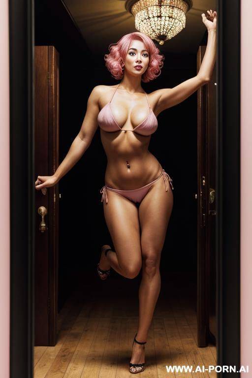a gorgeous asian mature naked, naked, show tits, show hairy pussy, image frame from head to knee, makeup, (sexy face), short pixie hair , (( pink hair )) - #main