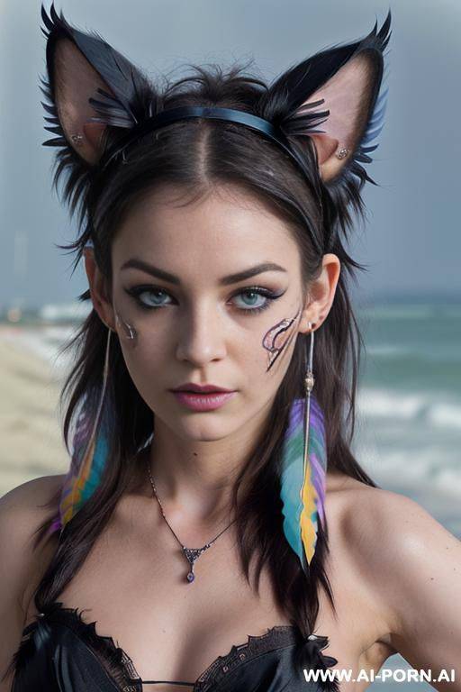 face, ((sexy)), beautiful, ((face painting)), ((bikini as seashell)), ((tattoo roses)), ((fantasy)), ((moon)), ((night)), ((eyes shw)), ((angel wings)), ((darkness)), ((dark)), ((rainbow hair)), ((one rose in - #main