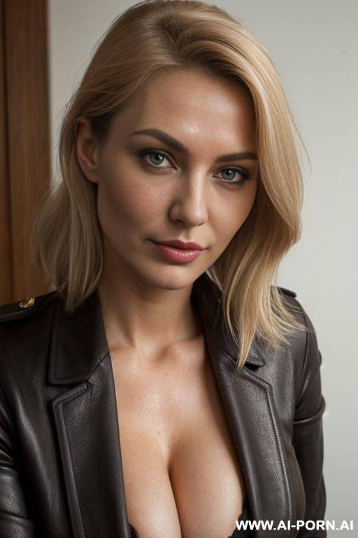 (((super realistic spy woman))), (round natural tits), (teardrop tits), ((real naturally huge udder)), hourglass figure), (leather) - #main