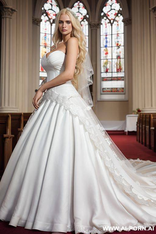 nordic 20 year old woman, (enormous perfect tits), ((((white dress)))), best bright blue eyes; eye contact; super model gorgeous face; long lean legs - #main