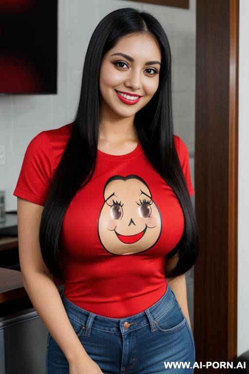 hourglass shaped mexican, big eyes, wide hips, tight red shirt - #main