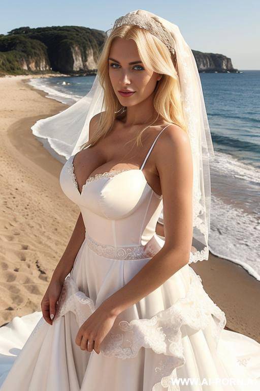 scandinavian 20 year old woman, (((enormous perfect tits))), ((((white dress)))), best bright blue eyes; eye contact; gorgeous super model face; long lean legs; seductive smirk - #main