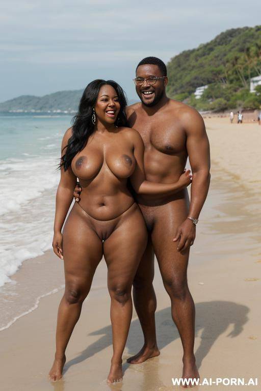 classy ebony wife, (((totally naked))), (((standing in front with husband))), on a beach full of people, curvy, body, gray hair, bottomheavy, big, ass, huge, gigantic, thick, thighs, massive - #main