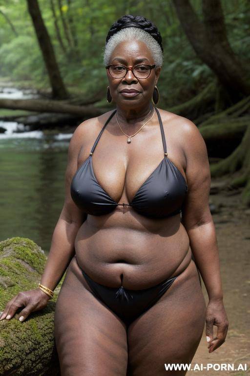 grandmother african 5 years olde, in wood, near river, with glasses, chubby, bikini sexy red - #main
