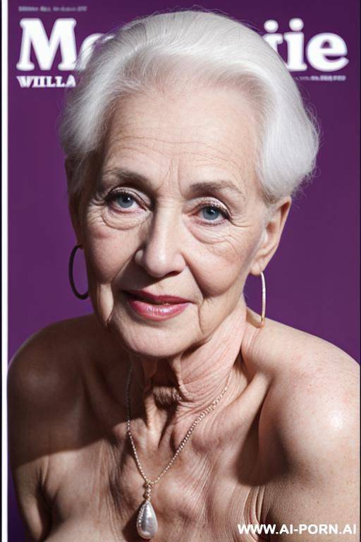 erotic magazine cover: very elderly miss world winner. elderly wrinkled skin. milky-white skin. - #main
