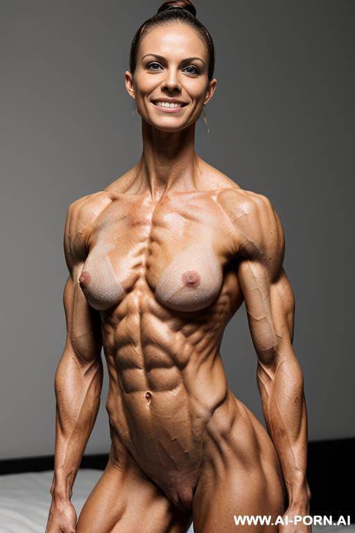 (((very pretty short topless very slender lean delicate bodybuilder woman ifbb pro))), ((very muscular very lean natural pec chest)), (((pretty womans face))), ((short slender fit woman)), ((no - #main