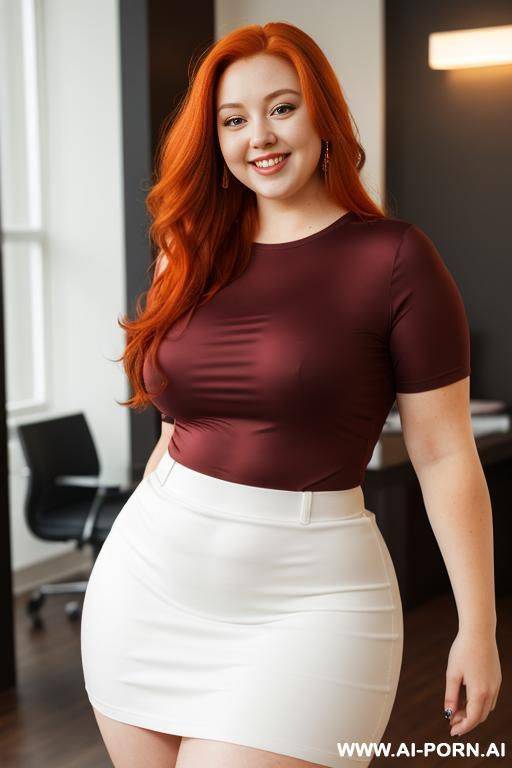 stunningly beautiful, tight shirt, short skirt, (thick thighs), long hair - #main