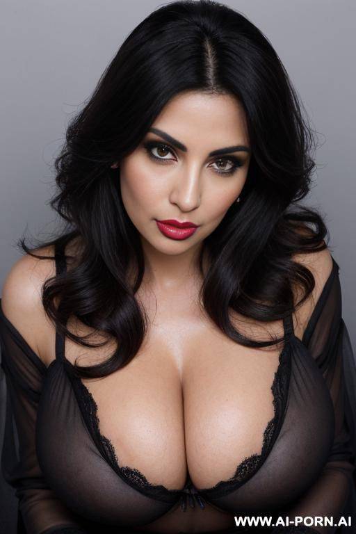 middle eastern, deep cleavage, looking up, closeup from above, full lips, puckered lips, pouting lips - #main