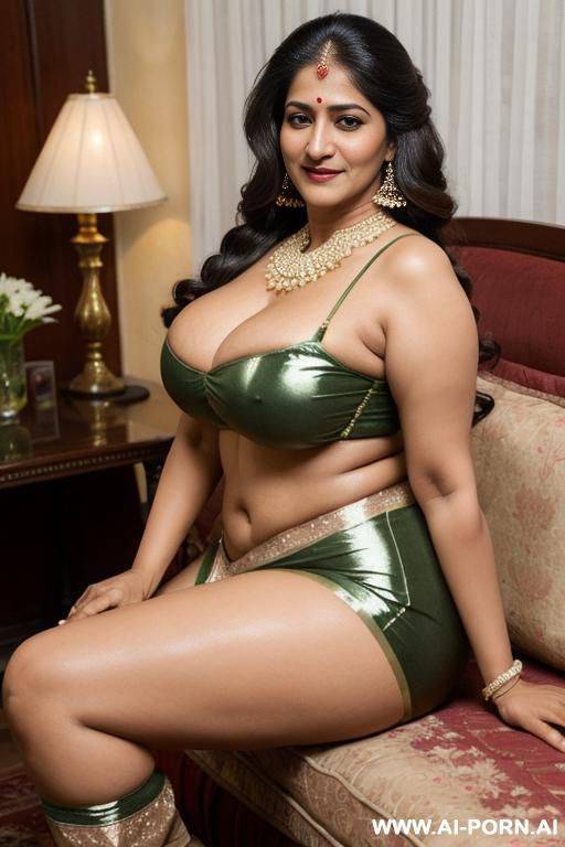 (pretty face), (wide hips), (soft slutty smile), huge long boobs, thick soft body, (((priya bhabhi))), shiny skin, open legs, showing pussy, on old couch, low light, long hair, updo, cheating wife - #main