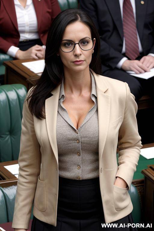 ((totally sexual president)) , ((very oversized saggy enormous boobs)), ((members of parliament looking)) - #main