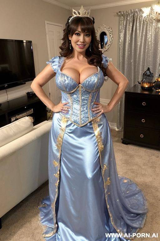 busty pop star, pretty make up, full frontal, full body view, ((keep body)), ((keep face)), halloween decor in living room, wearing costume, in halloween theme living room, - #main