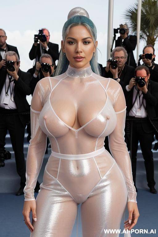 ultrarealistic image of famous beautiful celebrity. pure nudity transparent gown, naked skin see-through long dress - #main