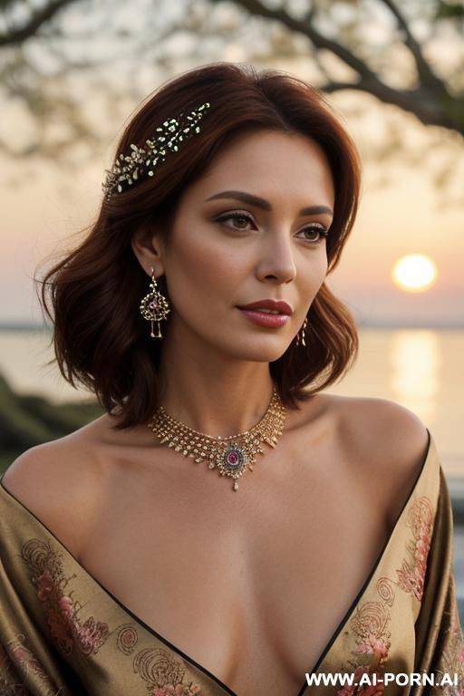 mature, milf, perfect hourglass figure, eye contact, looking into camera, necklace, earrings, bracelets, wearing flowers, totally naked, full h - #main