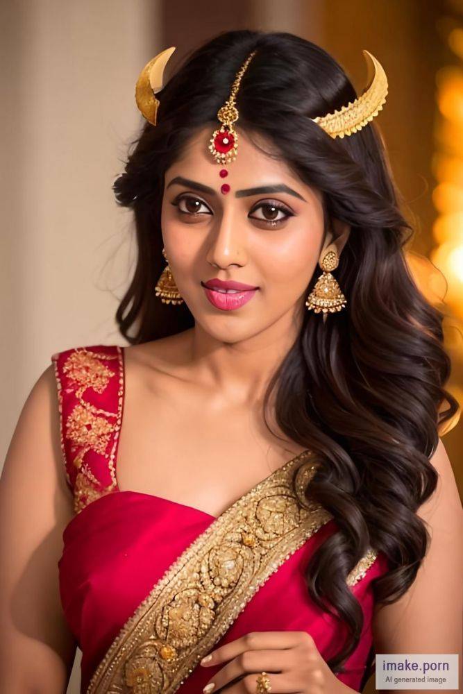 indian girl Genelia D Souza with devil horns and gold crown and... - #main