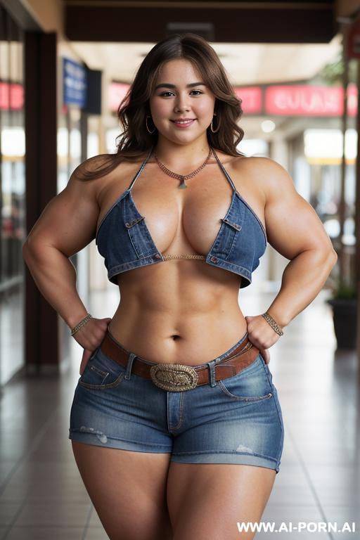 (stunningly beautiful face), (seductive smile), (dirty blonde hair), (((narrow hips))), (necklace), (rodeo belt and jeans), (((short arms))), (((short legs))), ((pudgy)), (((thick arms))), ((voluptuous arms)), - #main