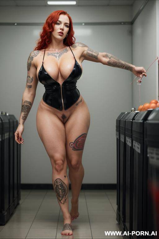 ((((keep face)))), massive boobs and huge muscles, naked with big ass, long curly red hair updone, hair bun, fully naked, ((hairy pussy)), stronger shoulders, wide hips, strong body, very strong arms, (((both arms up))), (((very very broad armpits))) - #main