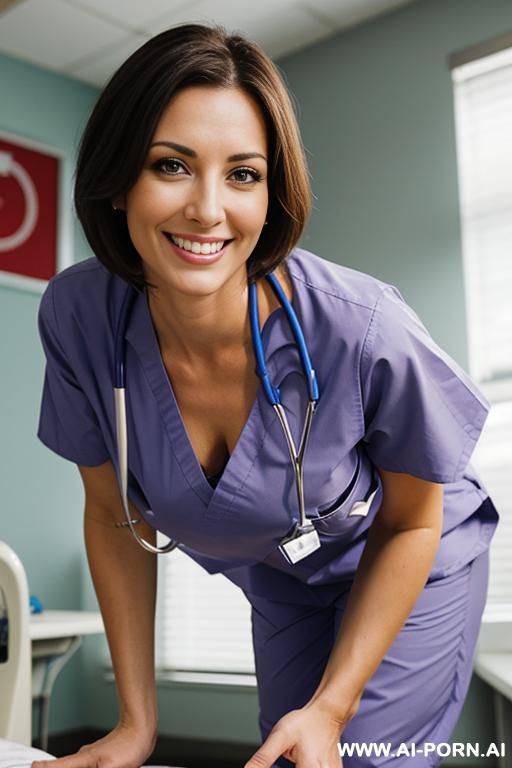 (nurse) (scrubs) (close up) (smiling) (bending down) - #main