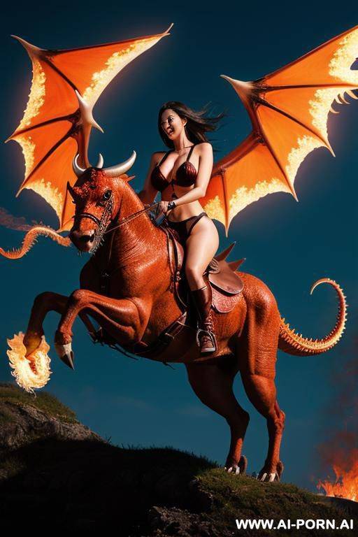 woman riding vyvern. (flying monster, which can breathe fire) - #main