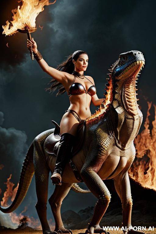 woman riding drogo. (drogo is flying reptiles monster. it can breathe fires.) - #main