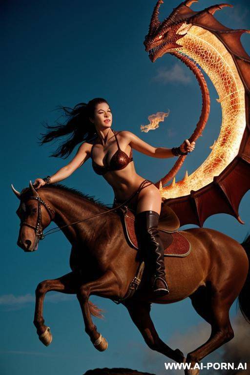 woman riding vyvern. (flying monster, whiv can breath fire. drogo) - #main