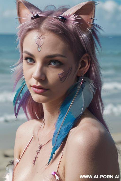 face, ((sexy)), beautiful, ((bikini seetrought transparent)), ((transparent)), ((percing nose)), ((face painting)), ((bikini as seashell)), ((tattoo roses)), ((eyes shw)), ((angel wings)), ((rainbow hair)), - #main