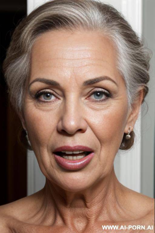 beautiful grandmother, perfect eyes, wrinkled face, wrinkled skin, makeup, orgasm face, show saggy big tits, open mouth, tongue out, - #main