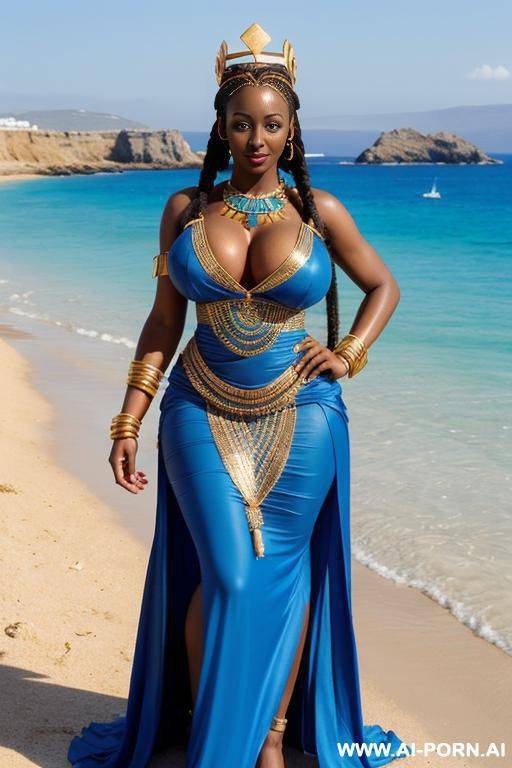 beautiful african goddess with a crown and a blue dress - #main