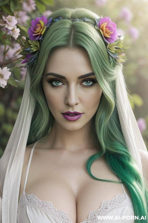 busty perky deep v, green lip seductive, green skin - #main