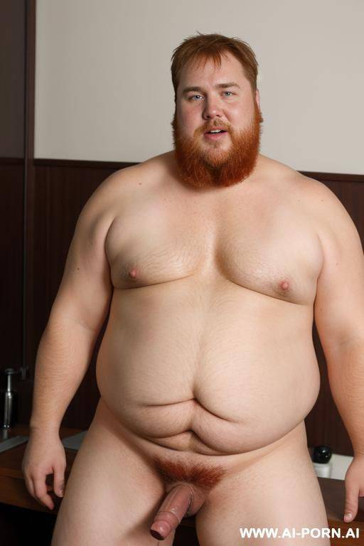 imagine a fat guy in his forties with red-blonde short hair and a full beard having a hard dick. - #main