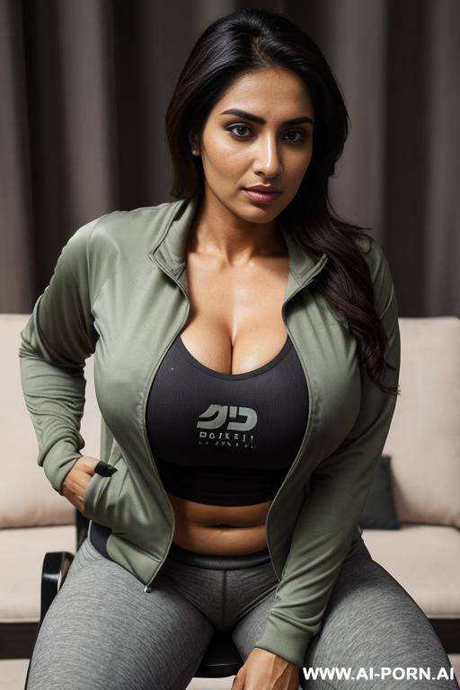 pakistani, tan, drowsy facial expression, dri fit shirt, dri fit jacket, abs, huge perfect oval tits - #main