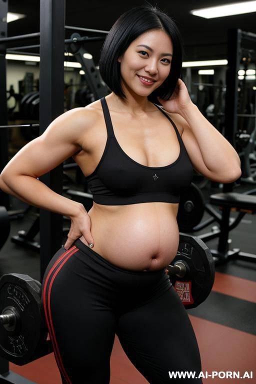 muscles, short black hair, sturdy, pregnant - #main