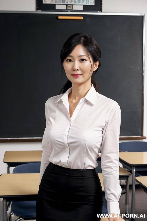 poke out nipples, white shirt, black pencil skirt - #main