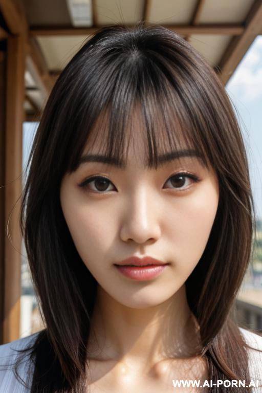 pov, (close up face:1.1), (hair length:1.0), bangs, staring, fashionable clothes, outdoor, cloudless sky - #main