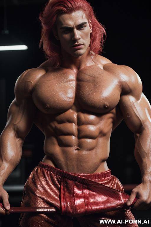 erotic male figure, fully aroused massive endowment, glistening muscular body, well-defined abs and pectorals, prominent veins, thick throbbing shaft, heavy balls, glistening with oil and sweat, athletic - #main