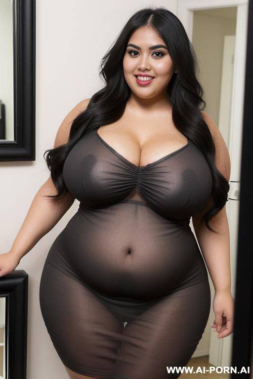 mexican, very plump bbw, extra thicc, bbw hips, pear shaped, hot, dimples, face, tight dress, long black hair, eyeliner - #main