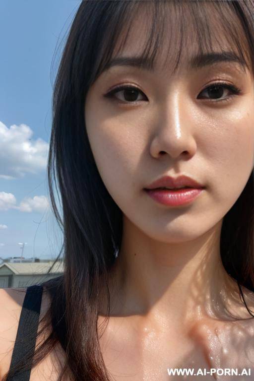 pov, (close up face:1.2), (hair length:1.0), bangs, staring, fashionable clothes, outdoor, cloudless sky, cum on face, (dripping cum1.1) - #main