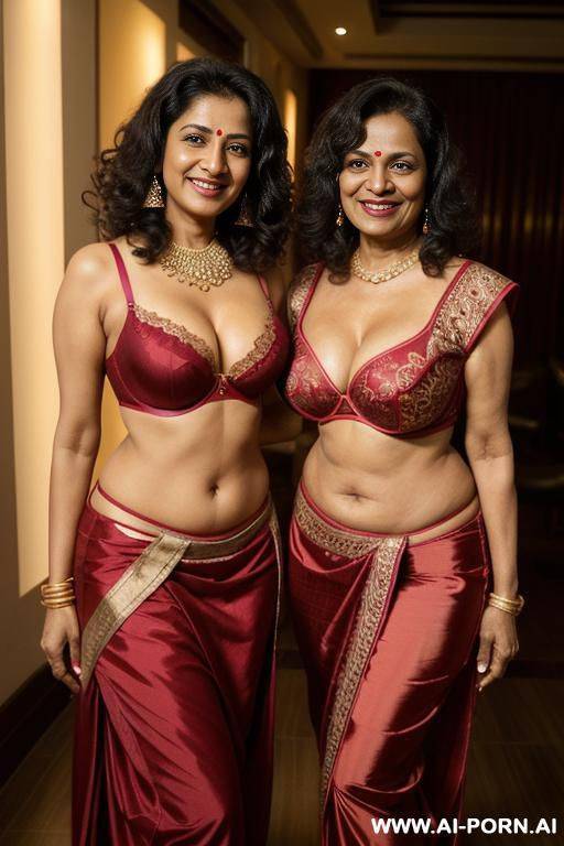 ((two mad mature indian women standing together smiling at the camera)), shiny spandex red floral push up bra, photorealistic, indian ((perky breasts)), ((busty)), (perfect boobs), dark complexion, (ultra detailed photo), (hyper realistic photo) - #main