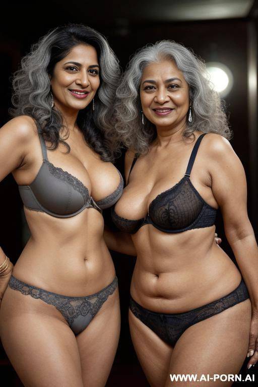 ((two old mature mad indian women standing together smiling at the camera)), push up bra, photorealistic, indian ((perky breasts)), ((busty)), (perfect boobs), dark complexion, (ultra detailed photo), - #main