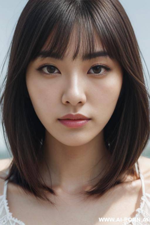 photograph, directly in front view, face and body facing ford, (close up face:1.3), perfect beauty, a peerless beauty, kawaii, pretty, beautiful hair, (hair length:1.0), bangs, staring, serious face, fashionable clothes, outdoor, cloudless sky - #main