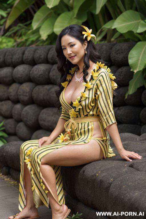 pretty, japanese, milf, flowing wavy hair, dark brown hair, perfect saggy boobs, slight smile, makeup, eye shw, sitting, spreading legs, naked, walled garden background. - #main