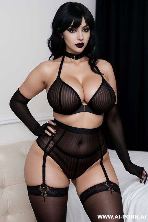 score_, score__up, score__up, score_6_up, 1woman, gothic, goth, skin, ( skin), dark black eyes, (black hair), bangs hair, black eyeliner, (black lipstick), white skin, black choker, navel, bedroom, no - #main