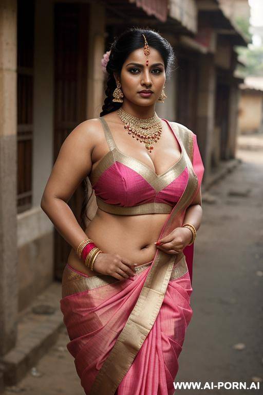 indian woman, skimpy, busty, sexy sari, pink sari, street, public, big cleavage, fat, thick - #main